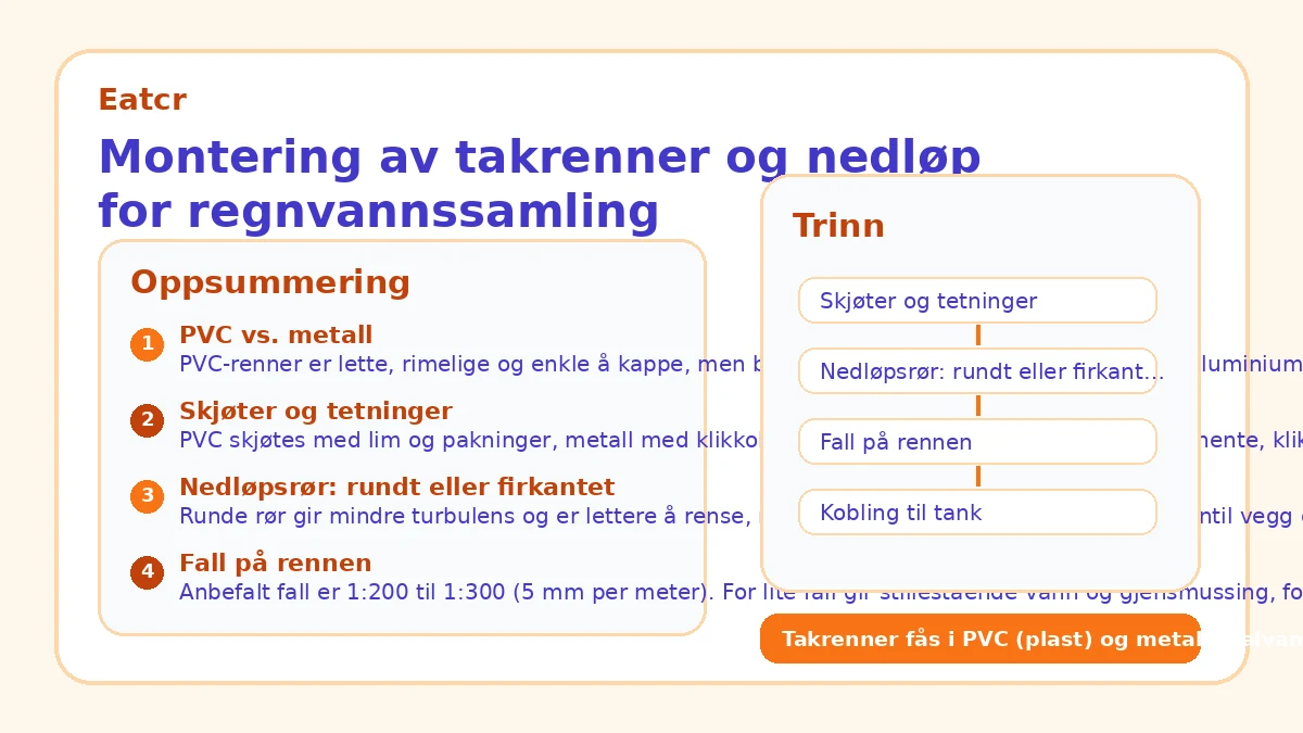 Montering av takrenner og nedløp for regnvannssamling